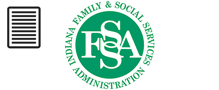 Logo of the Indiana Family and social services administration.  
