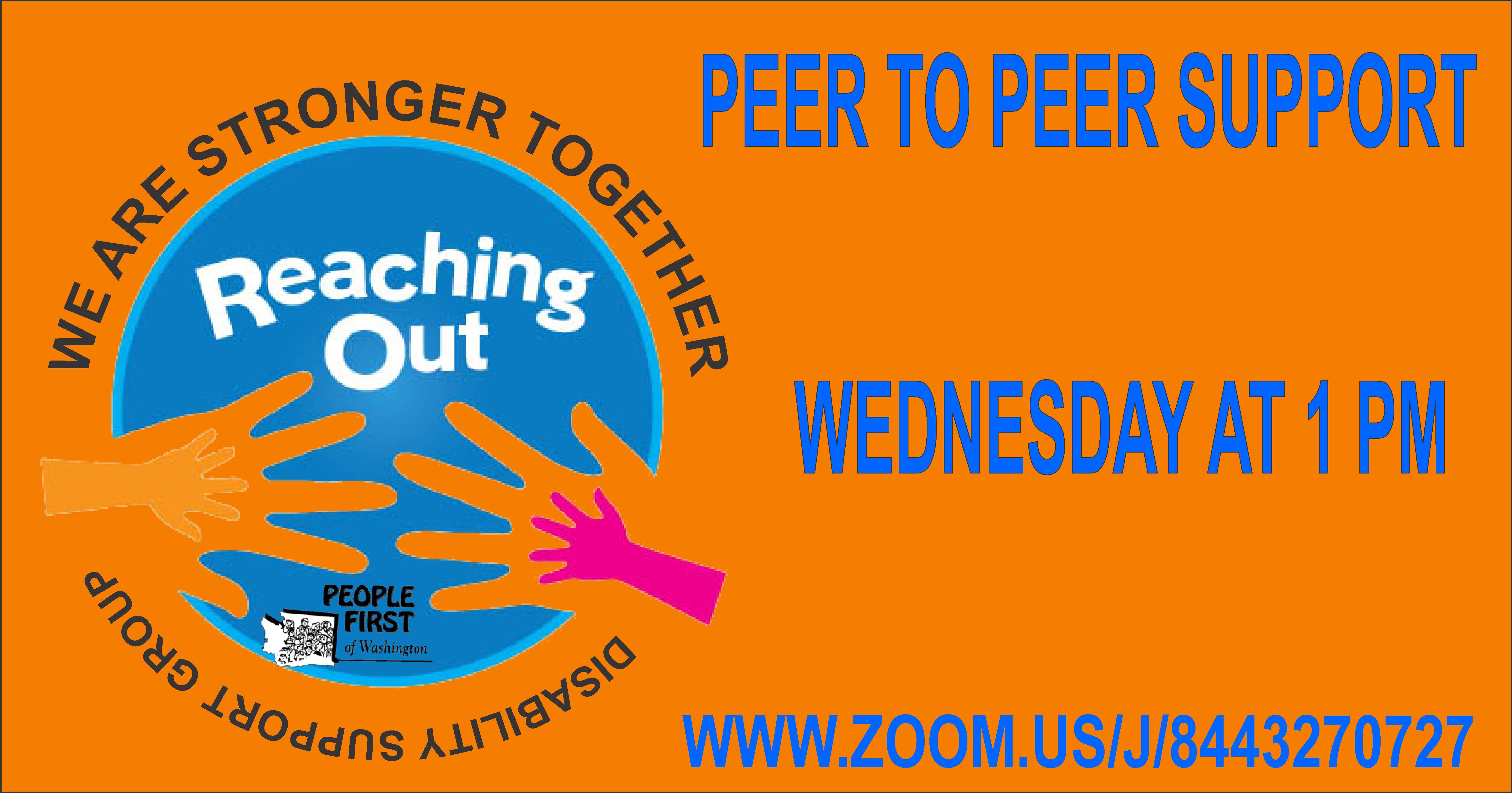 Link to Peer-to-peer support. Image shows hands reaching toward one another.